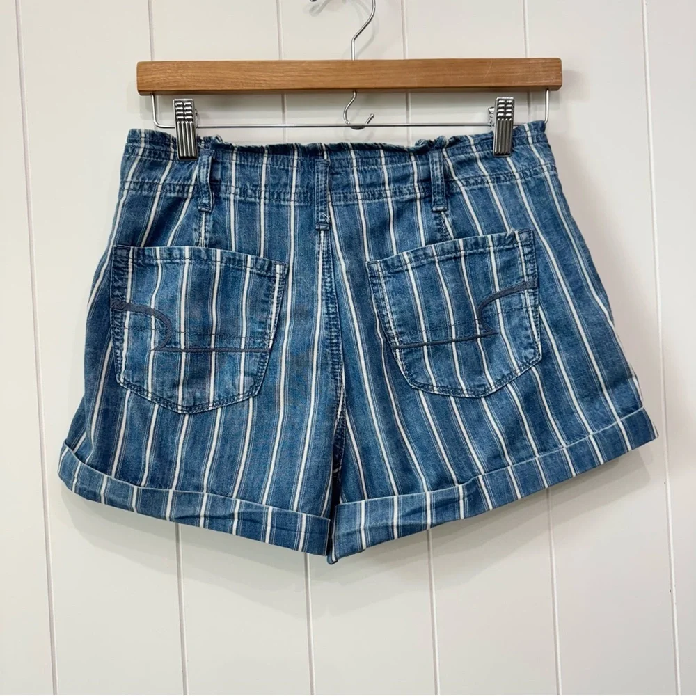 American Eagle Women’s High Rise Blue White Striped Denim Shorts Size 4 Small